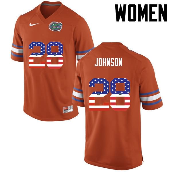 Women's NCAA Florida Gators Kylan Johnson #28 Stitched Authentic USA Flag Fashion Nike Orange College Football Jersey PSL0065CX